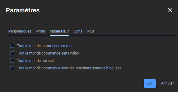 Onglet Modérateur